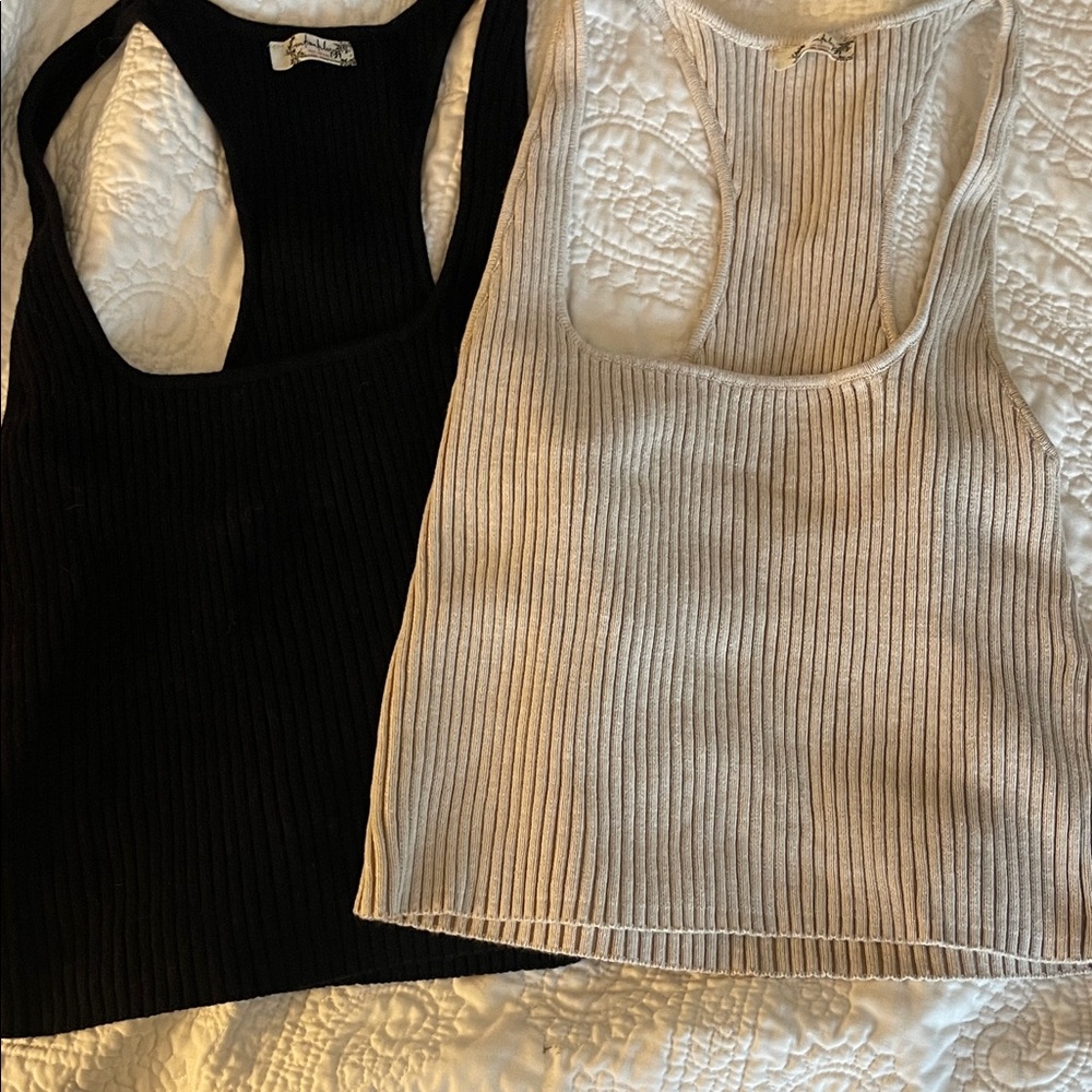 Elegant Black and Cream Ribbed Tank Tops